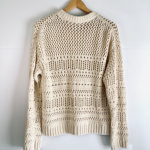 Faherty Boho White Cap Crochet pullover Sweater open-knit cream/beige lagenlook - Picture 3 of 9
